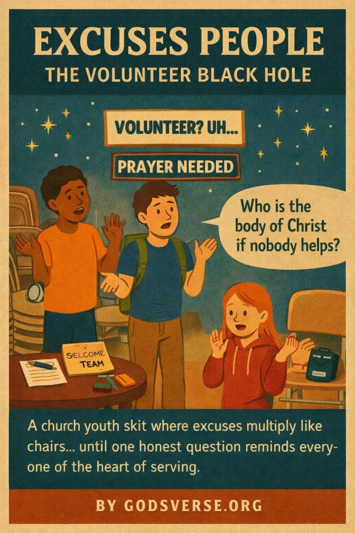 Excuses People: The Volunteer Black Hole — youth group skit cover image