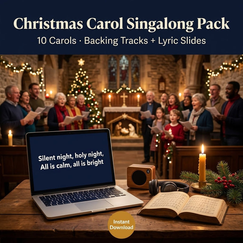 Christmas Carol Singalong Pack: 10 Backing Tracks + Lyric Slides